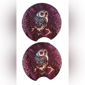 Owl Sitting On Branch Car Cup Holder Coasters Set Purple And Blue New